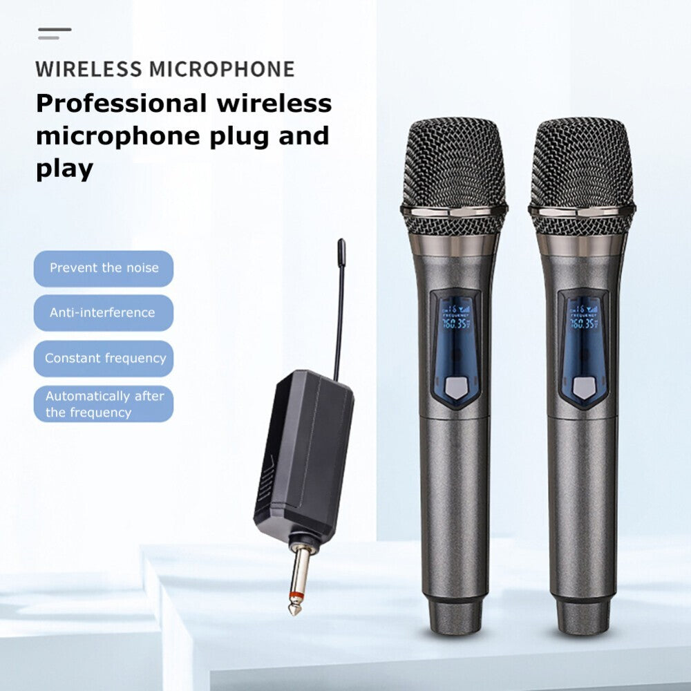 2x Wireless Microphones UHF Handheld Karaoke Mic Set with Receiver - Brand New