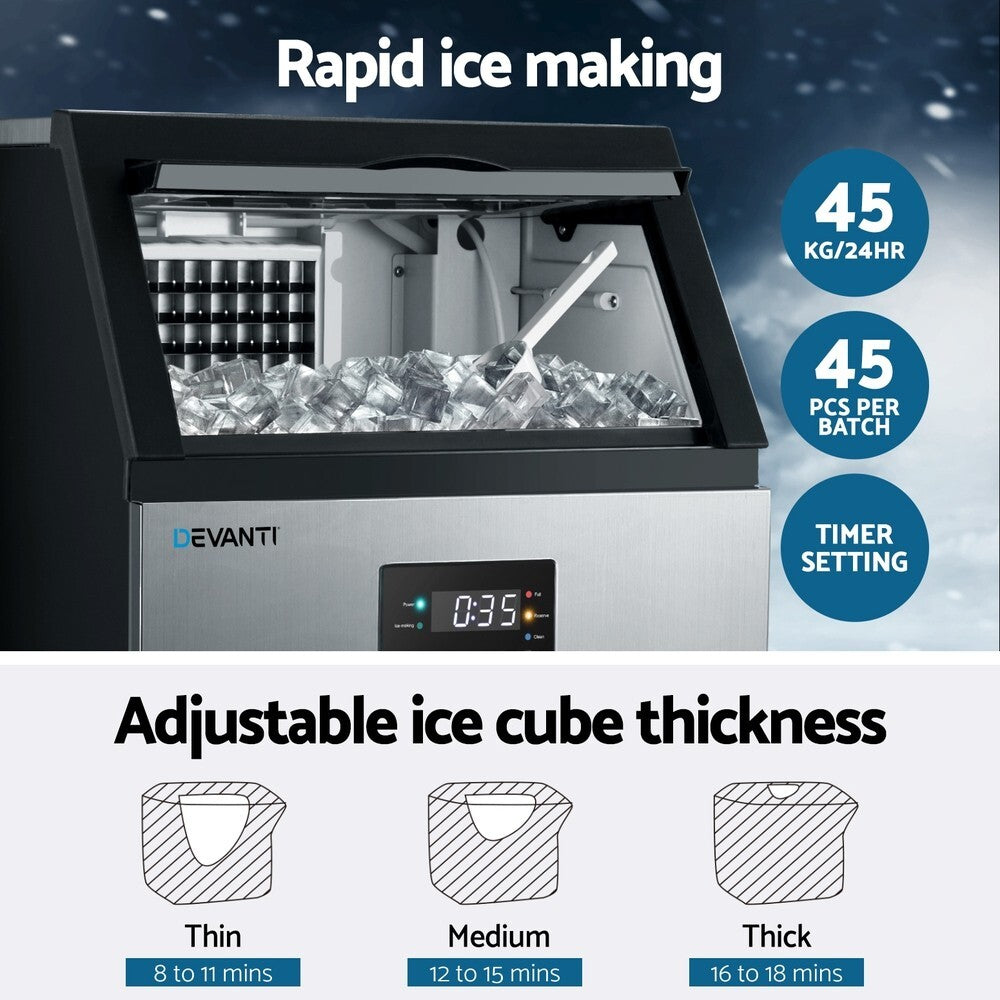 Commercial Ice Maker Machine 45kg per Day Stainless Steel - Brand New