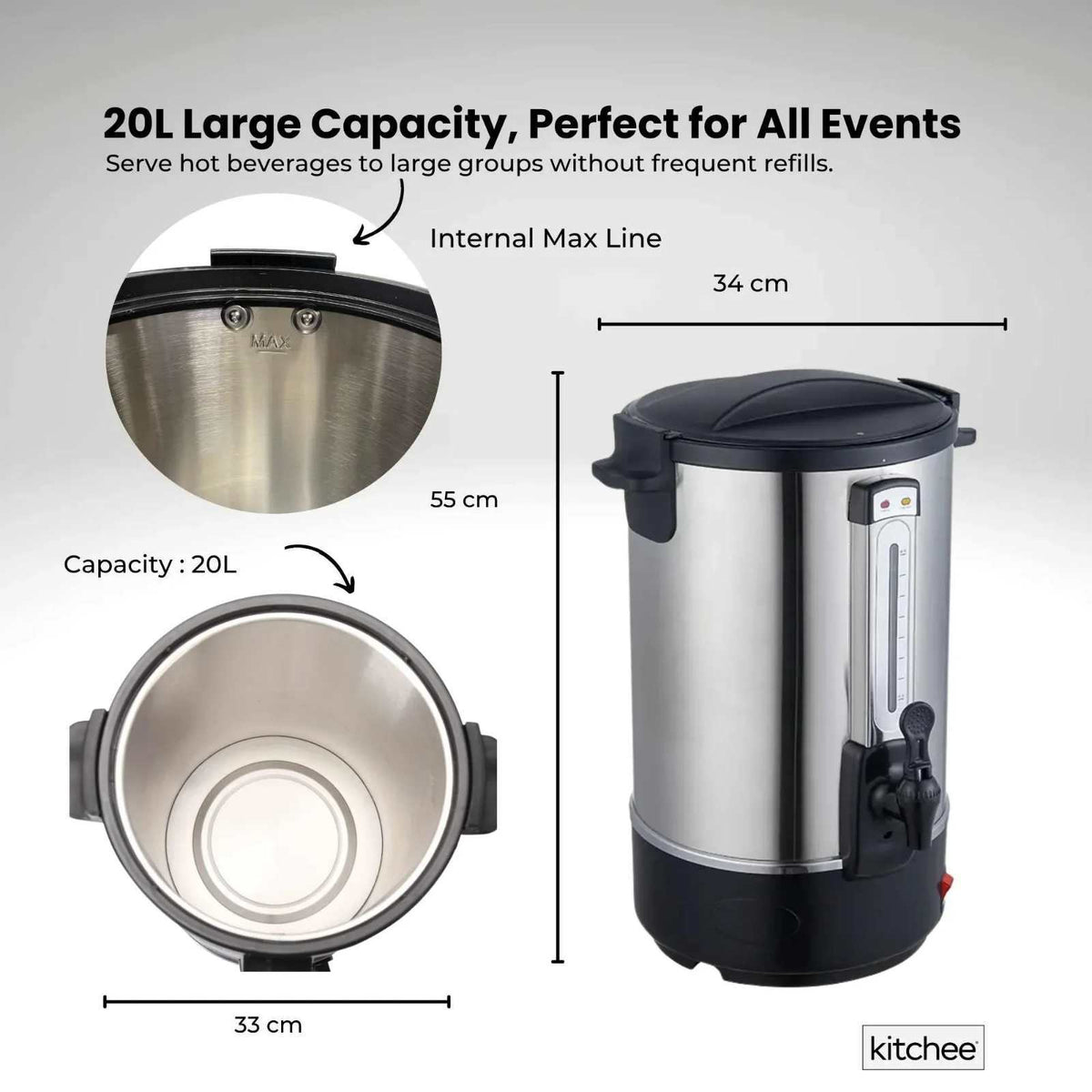 20L Electric Hot Water Urn Stainless Steel Commercial Boiler - Brand New