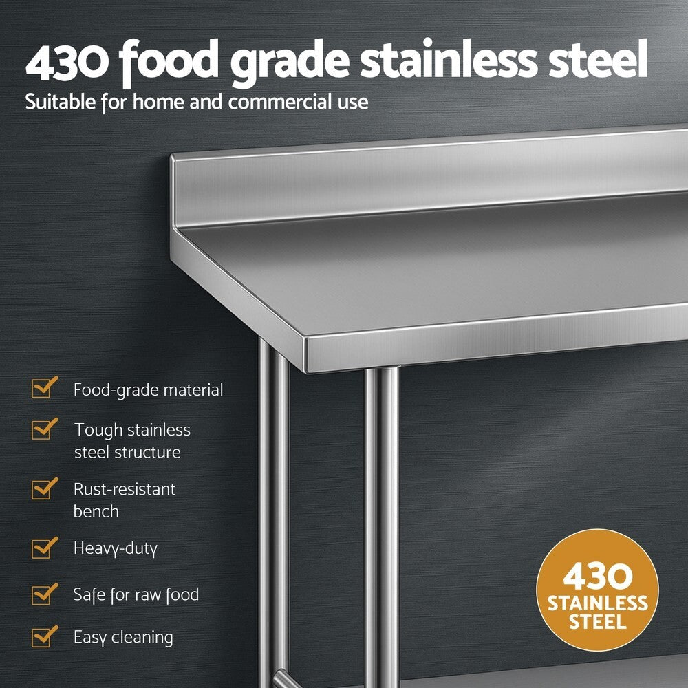 Stainless Steel Kitchen Bench with Splashback 1500 x 600mm Prep Table - Brand New