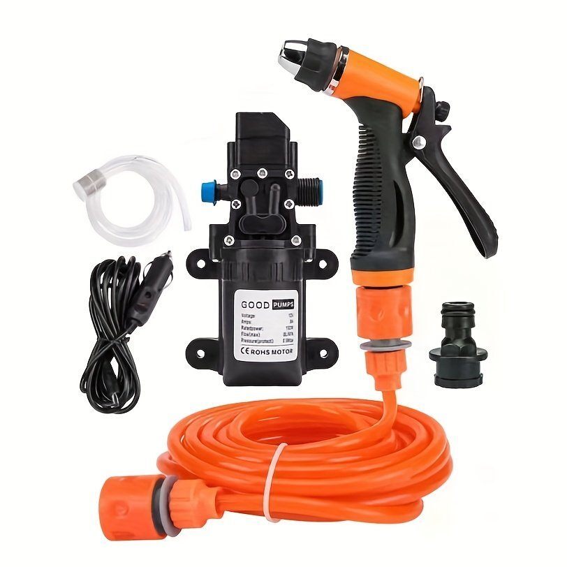 12V Portable Car Wash Pump Kit Spray Gun Hose Caravan RV - Brand New