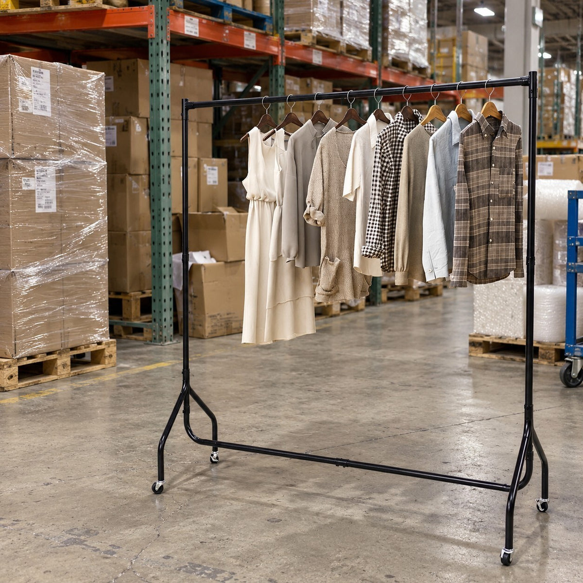Clothes Rack 6ft on Wheels Garment Rail Coat Stand Black - Brand New