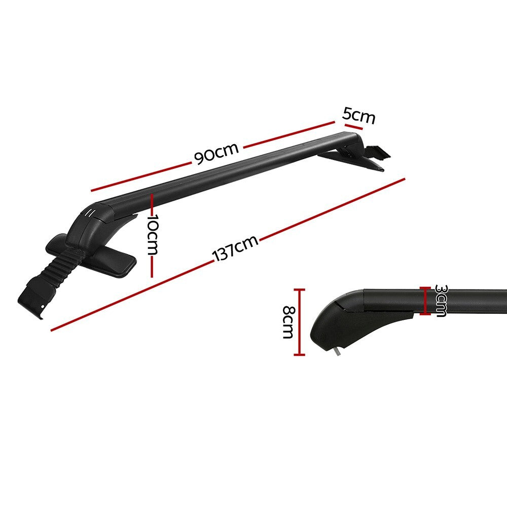 Car Roof Racks Pair 90cm Lockable Aluminium Cross Bars Black - Brand New