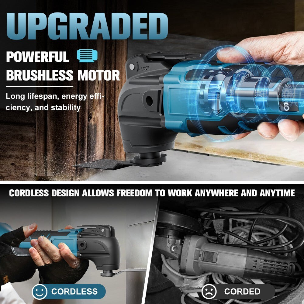 Cordless Oscillating Multi Tool 18V Brushless 6 Speed with Blade Kit - Brand New