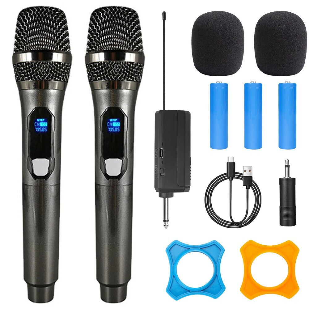 2x Wireless Microphones UHF Handheld Karaoke Mic Set with Receiver - Brand New