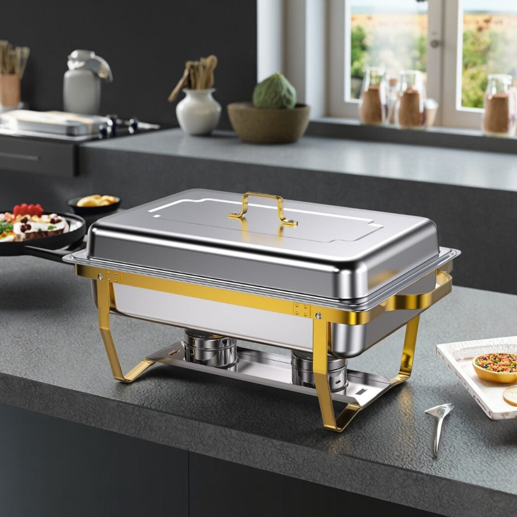 Stainless Steel Chafing Dish Buffet Food Warmer 11L Gold Stand - Brand New