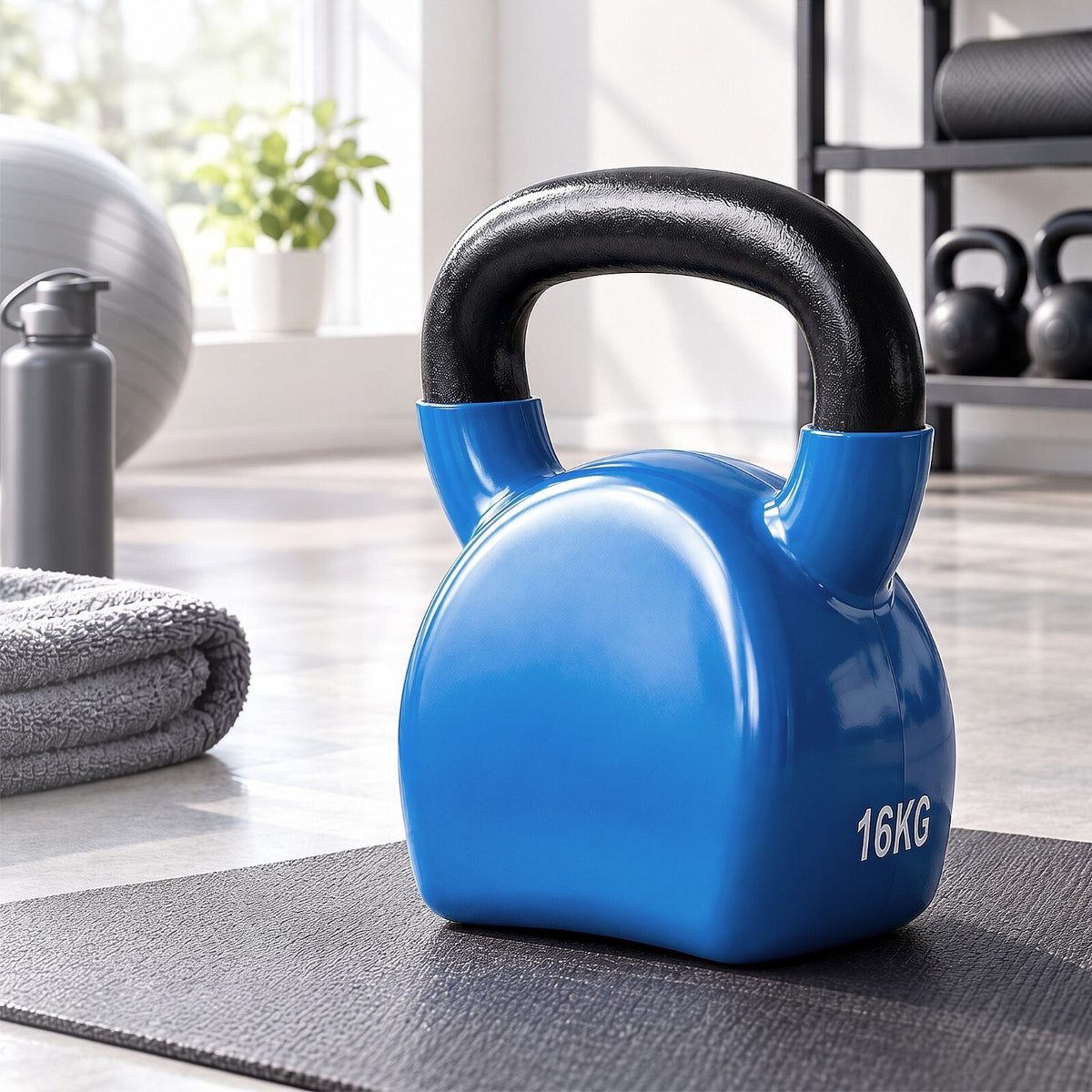 16kg Cast Iron Kettlebell Blue PVC Coated - Brand New