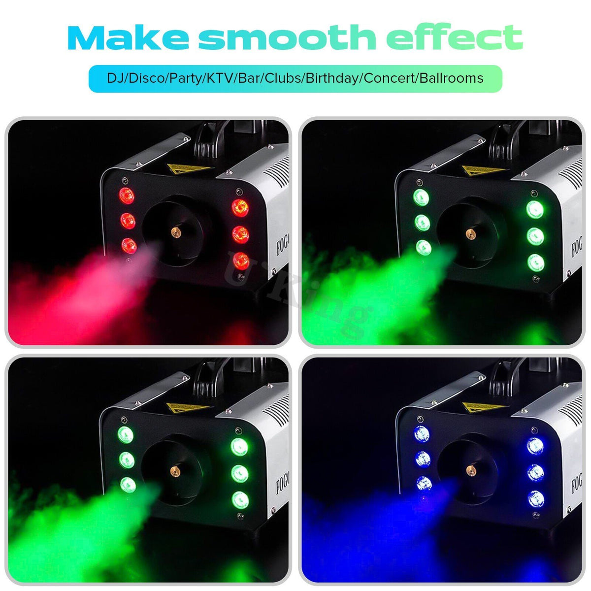 1200W Smoke Machine with RGB LED Lights + Remote Fog Machine - Brand New
