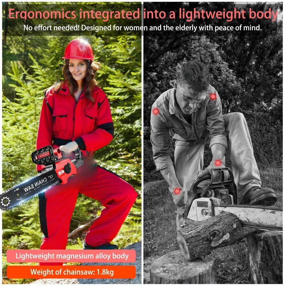 12 Inch Cordless Chainsaw Brushless 21V with 2 Batteries Electric Chain Saw - Brand New