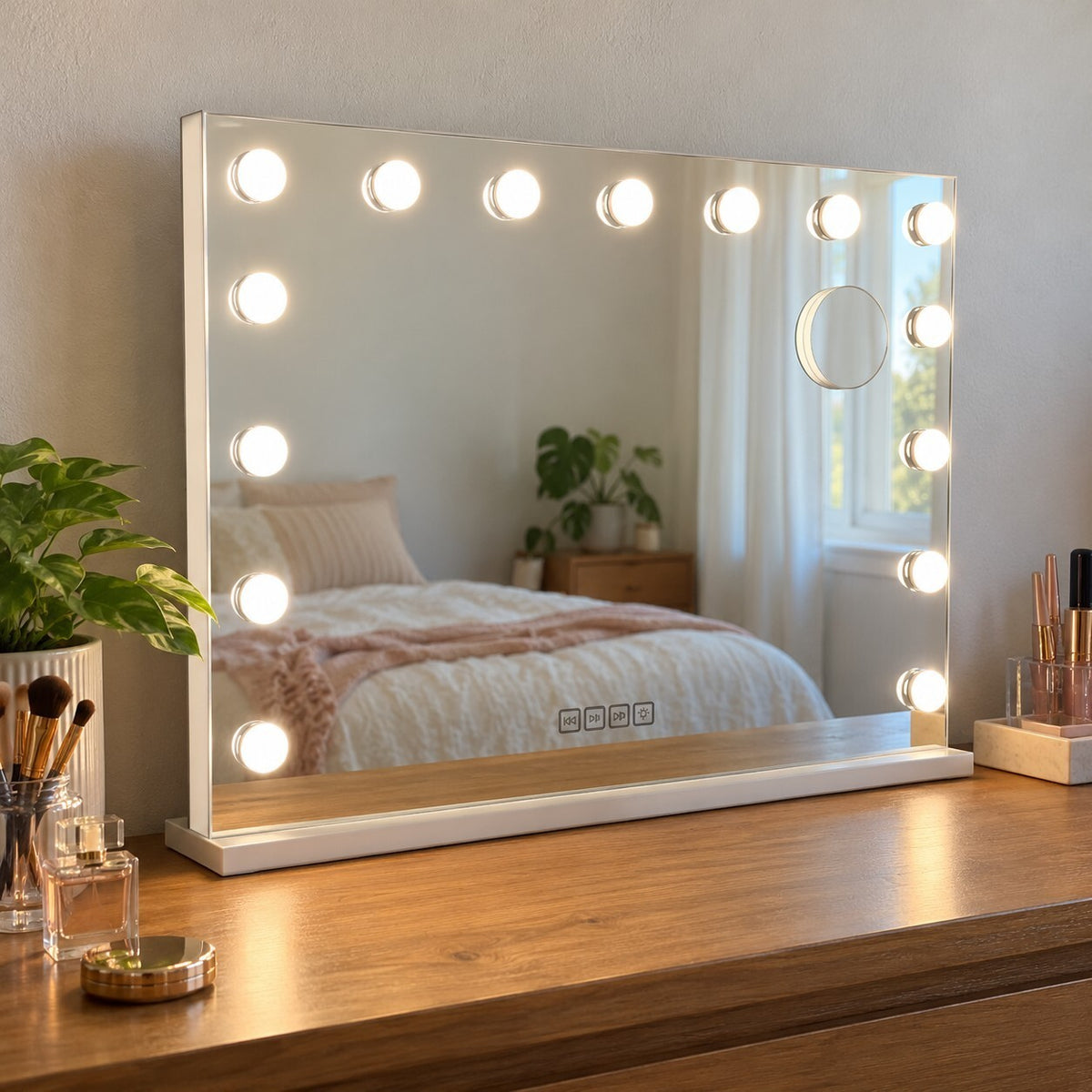 Bluetooth Music Makeup Mirror 80 x 58cm Touch Dimmer LED Bulbs - Brand New