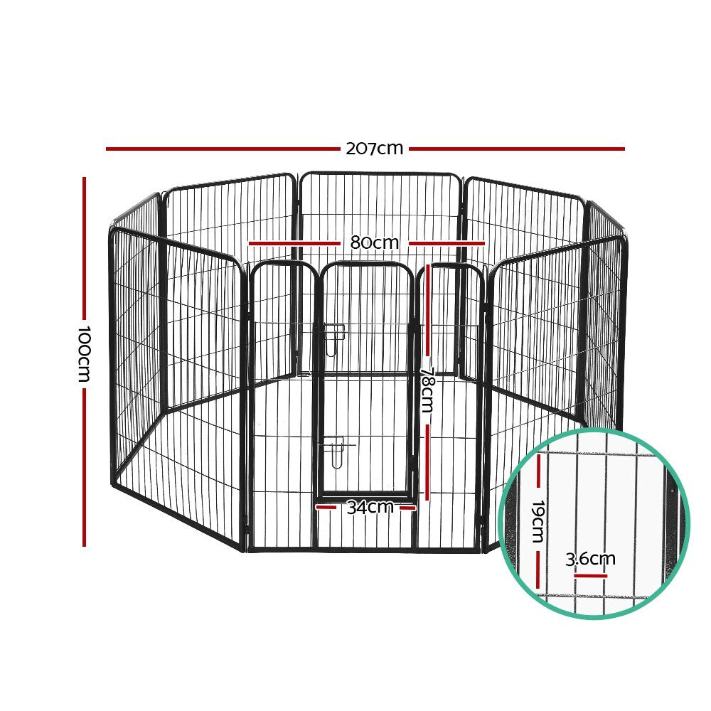Heavy Duty Pet Playpen 8 Panel 100cm Tall Exercise Pen Enclosure Black - Brand New