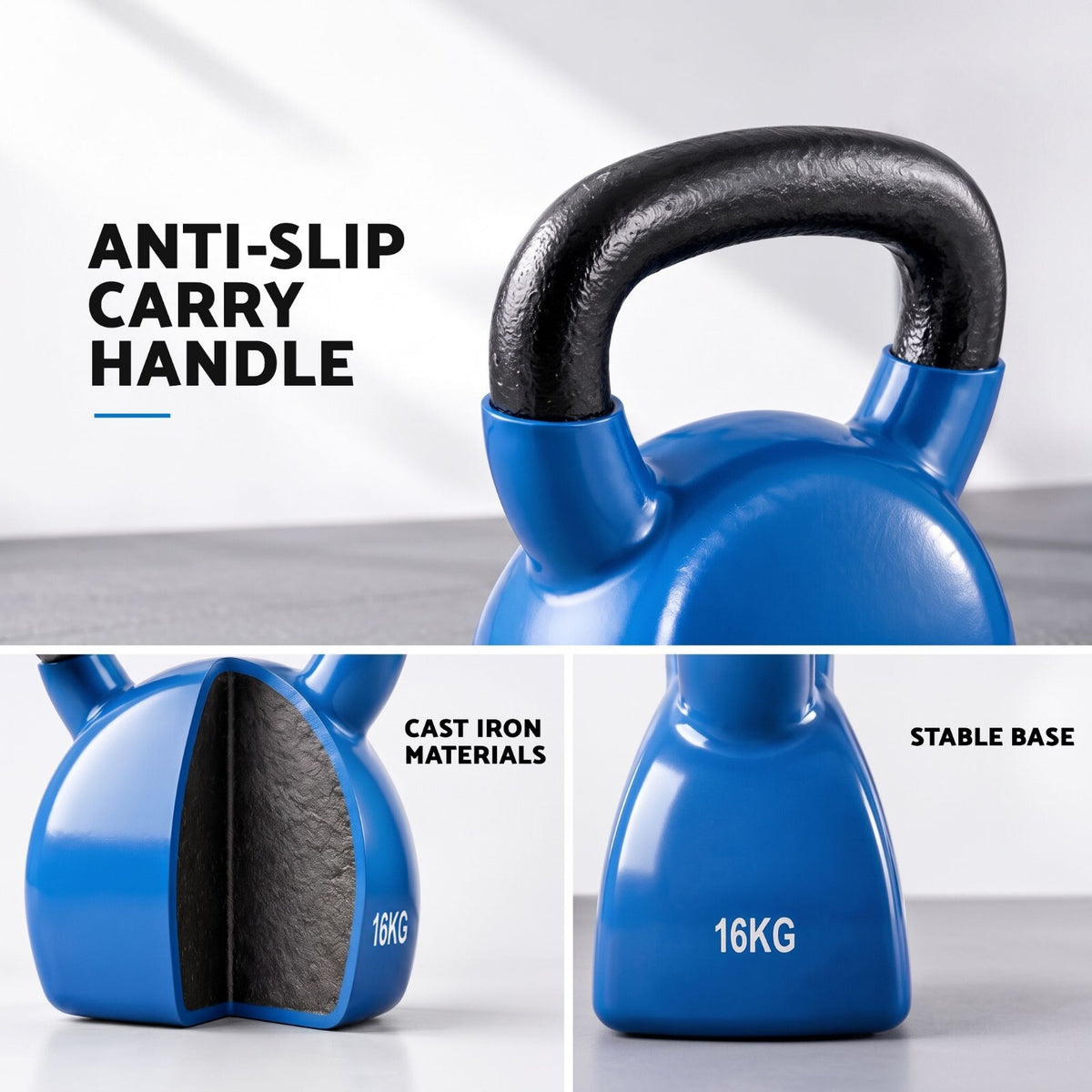 16kg Cast Iron Kettlebell Blue PVC Coated - Brand New