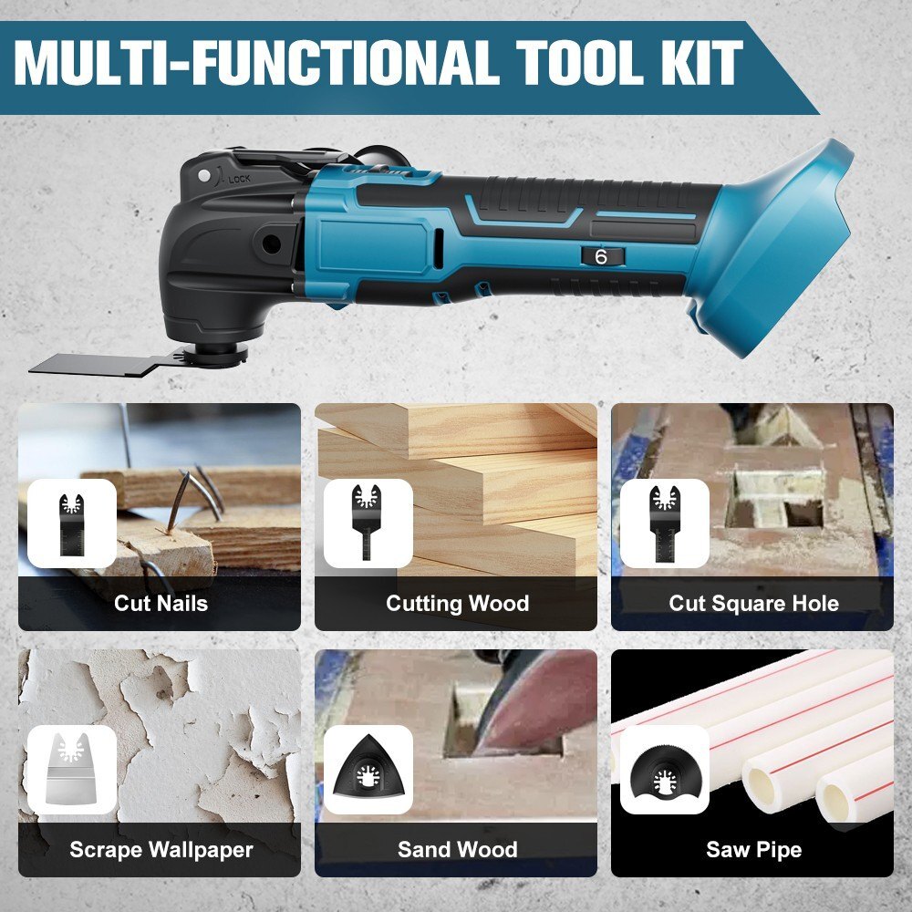 Cordless Oscillating Multi Tool 18V Brushless 6 Speed with Blade Kit - Brand New