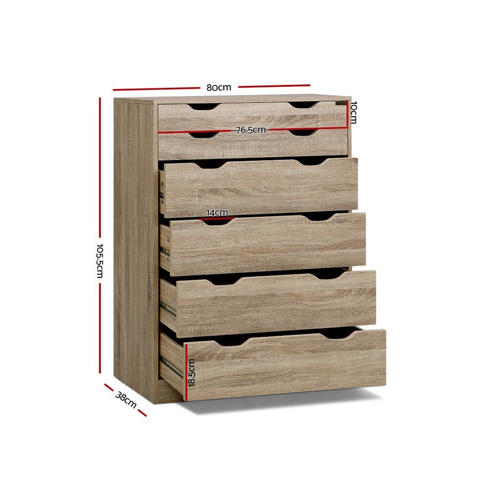 6 Chest of Drawers Tallboy Oak - Bedroom Storage Dresser - Brand New