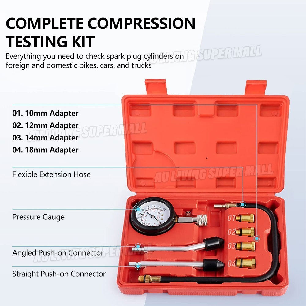 Petrol Engine Compression Tester Kit 300psi Gauge Set - Brand New