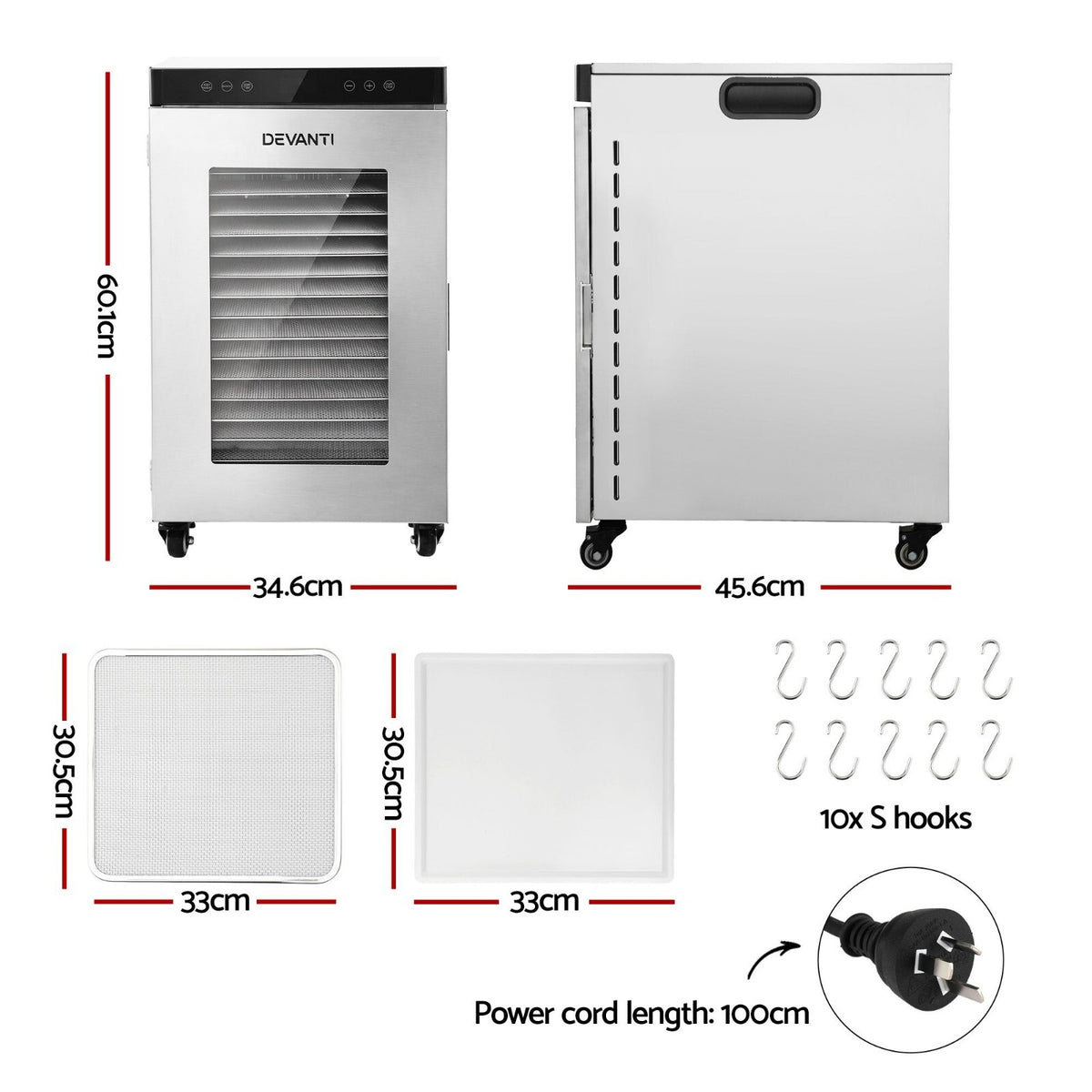 16 Tray Food Dehydrator Stainless Steel Jerky Fruit Dryer - Brand New