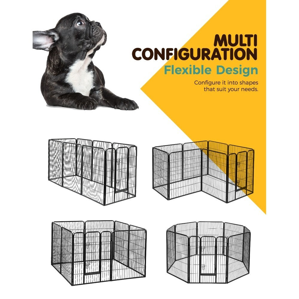 Heavy Duty Pet Playpen 8 Panel 100cm Tall Exercise Pen Enclosure Black - Brand New