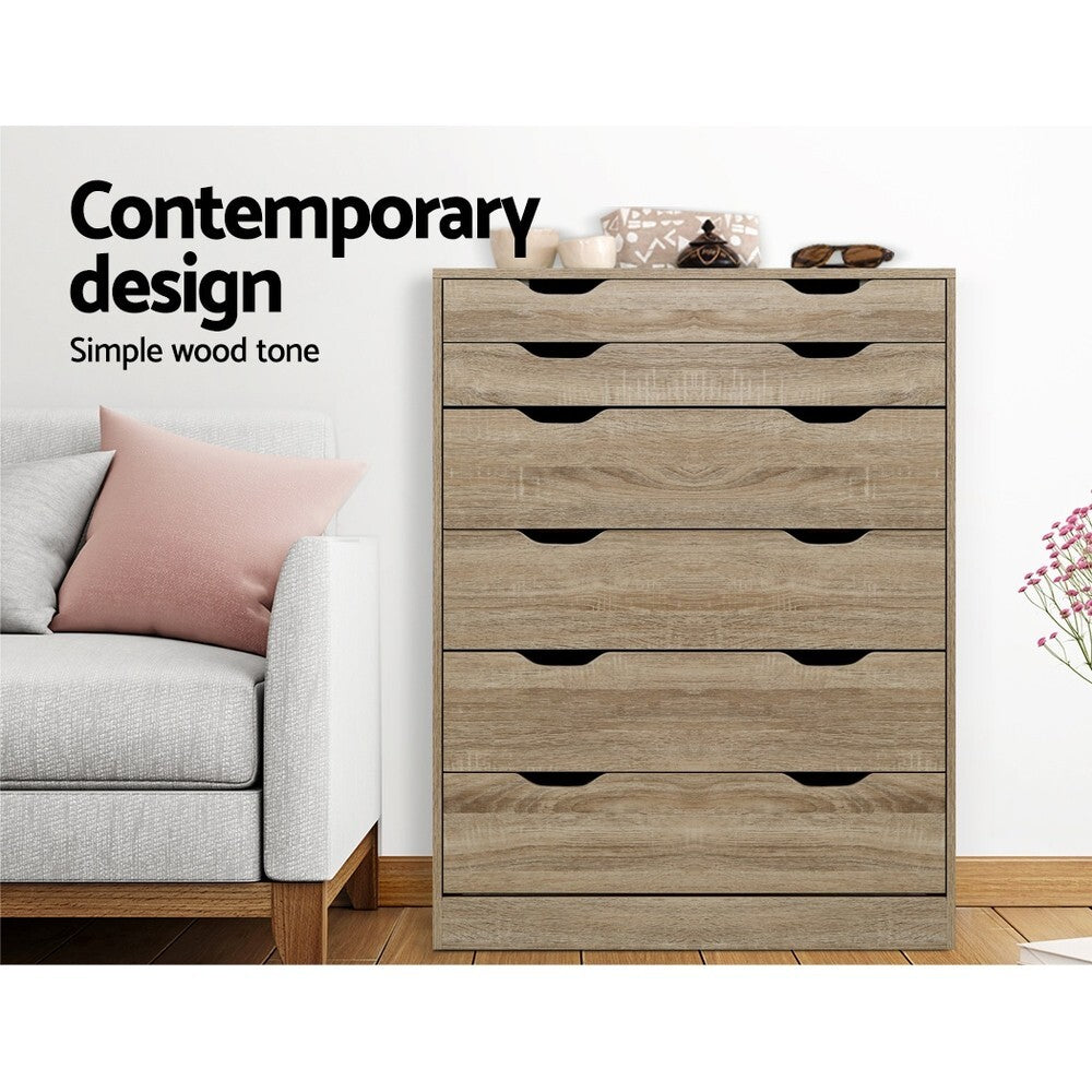 6 Chest of Drawers Tallboy Oak - Bedroom Storage Dresser - Brand New