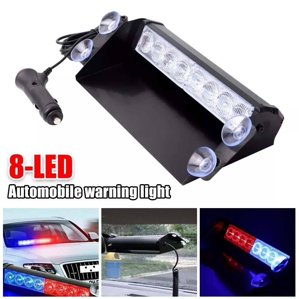 LED Flashing Warning Light Red Blue Windscreen Mount - New in Box