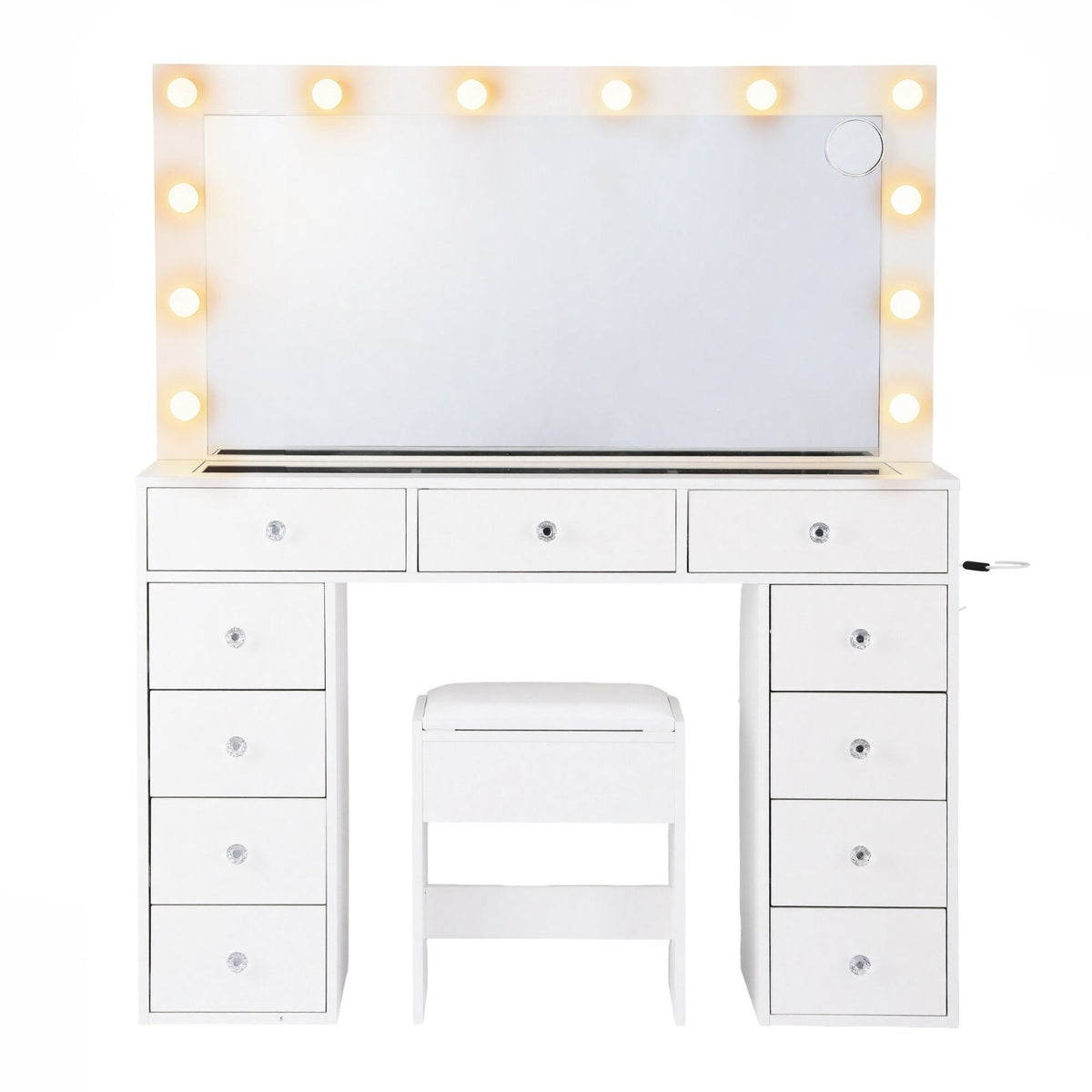 Hollywood Dressing Table Vanity Desk LED Mirror and Stool 11 Drawers White - Brand New
