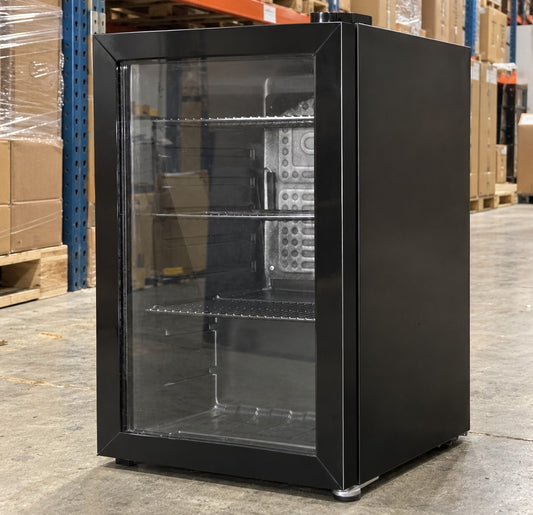 70L Bar Fridge Glass Door with LED Light Black - Brand New