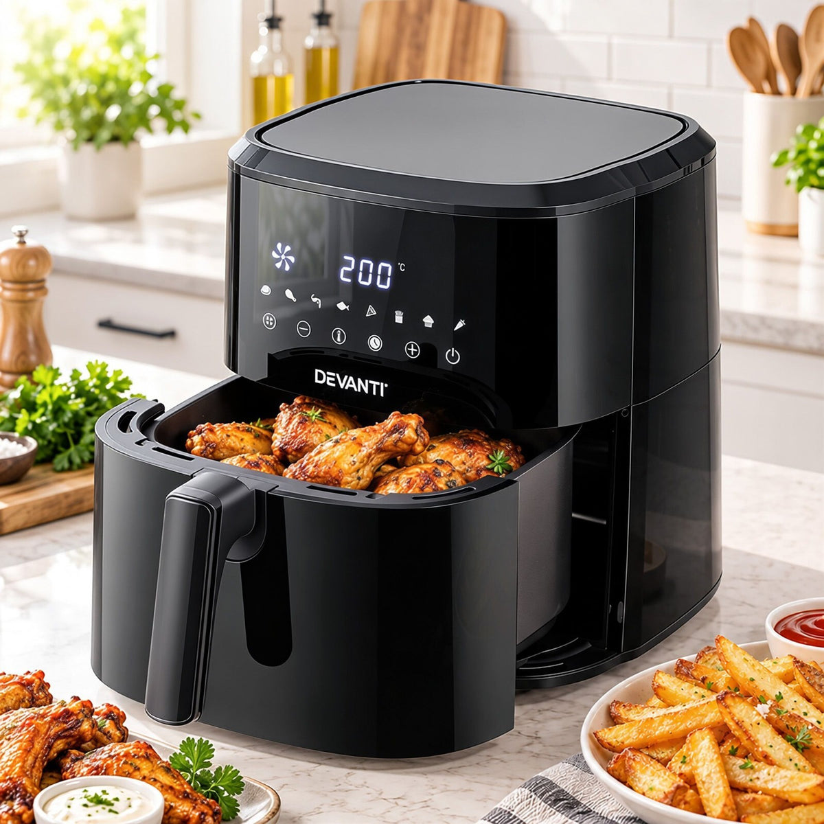 6.5L Air Fryer 1700W Digital Touch 8 Presets Black - Brand New