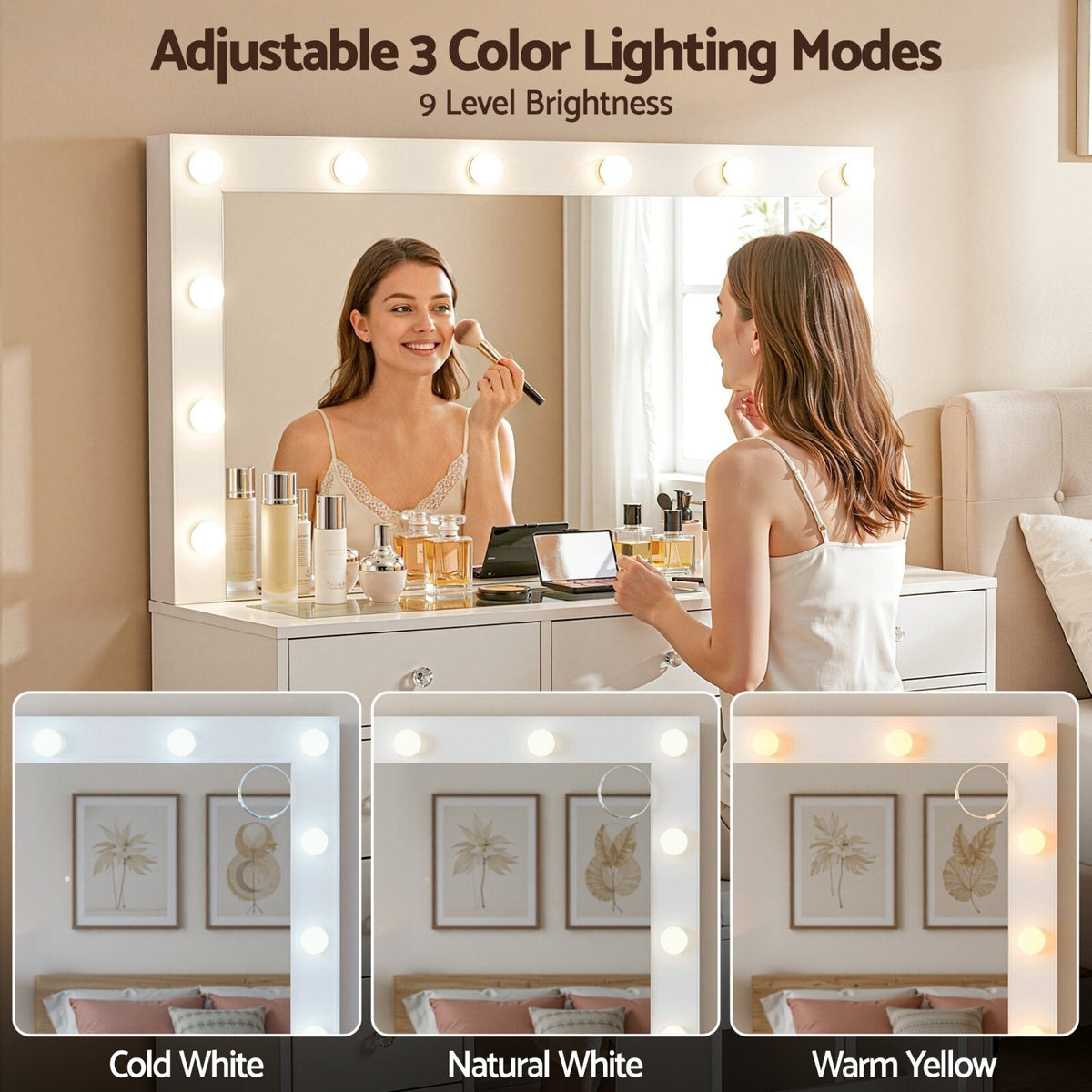 Hollywood Dressing Table Vanity Desk LED Mirror and Stool 11 Drawers White - Brand New