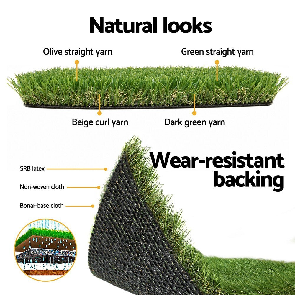 Artificial Grass Synthetic Fake Lawn Turf 2mx5m Plant 4-coloured 30mm