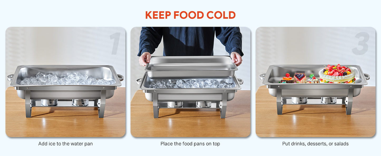 2 Packs 9L Stainless Steel Chafing Dishs Bain Marie Buffet Food Warmer