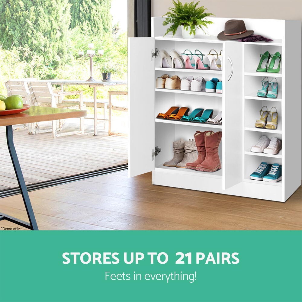 Shoe Rack Storage Cabinet 21 Pairs White Organiser Shelf Cupboard