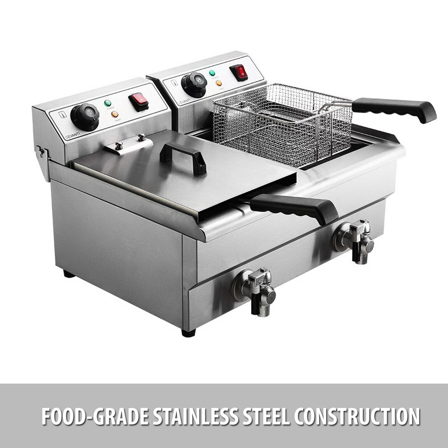 Commercial Electric Deep Fryer Twin Frying Countertop Basket Chip Cooker