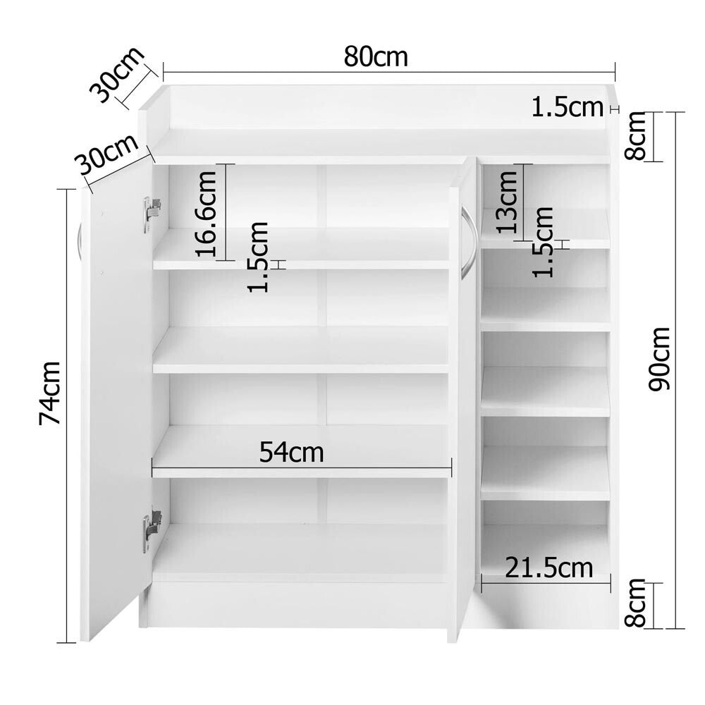 Shoe Rack Storage Cabinet 21 Pairs White Organiser Shelf Cupboard