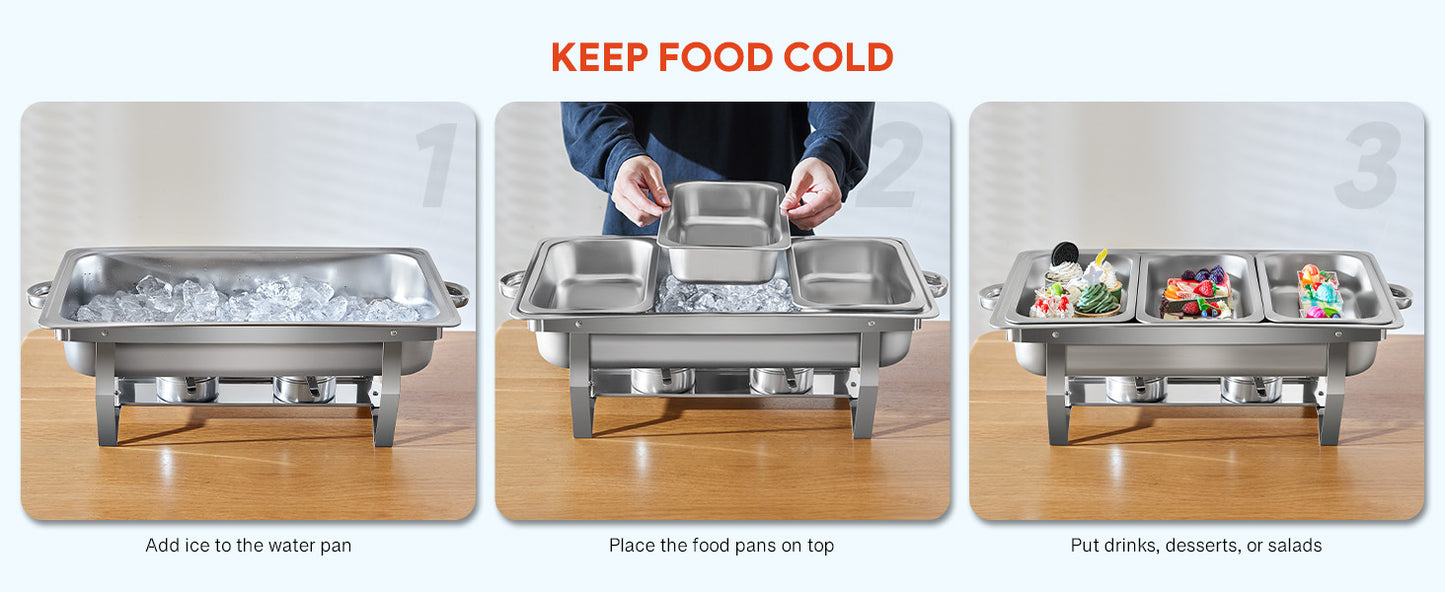 2 Packs 3Lx3 Stainless Steel Chafing Dishs Bain Marie Buffet Food Warmer