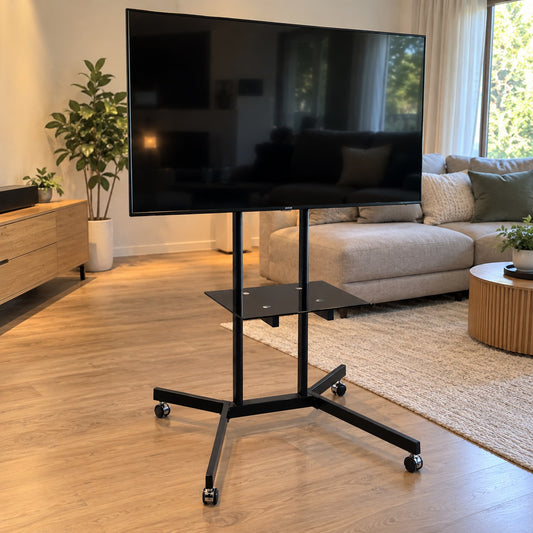 Mobile TV Stand on Wheels for 32-65 inch TVs Trolley Cart with Shelf - Brand New