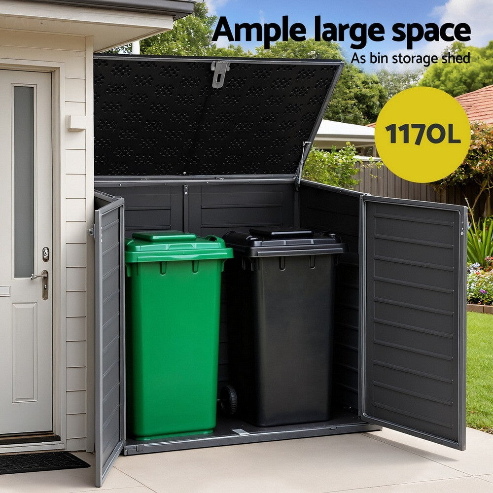 Outdoor Storage Box 1170L Container Lockable Cabinet Tool Organizer Shed Grey