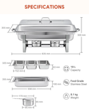 2 Pack 9L Chafing Dish Stainless Steel Bain Marie Food Warmer 3 Pans