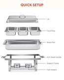 2 Pack 9L Chafing Dish Stainless Steel Bain Marie Food Warmer 3 Pans