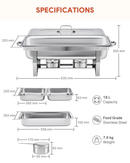 2 Pack 9L Chafing Dish Stainless Steel Bain Marie Food Warmer 2 Pans