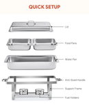 2 Pack 9L Chafing Dish Stainless Steel Bain Marie Food Warmer 2 Pans