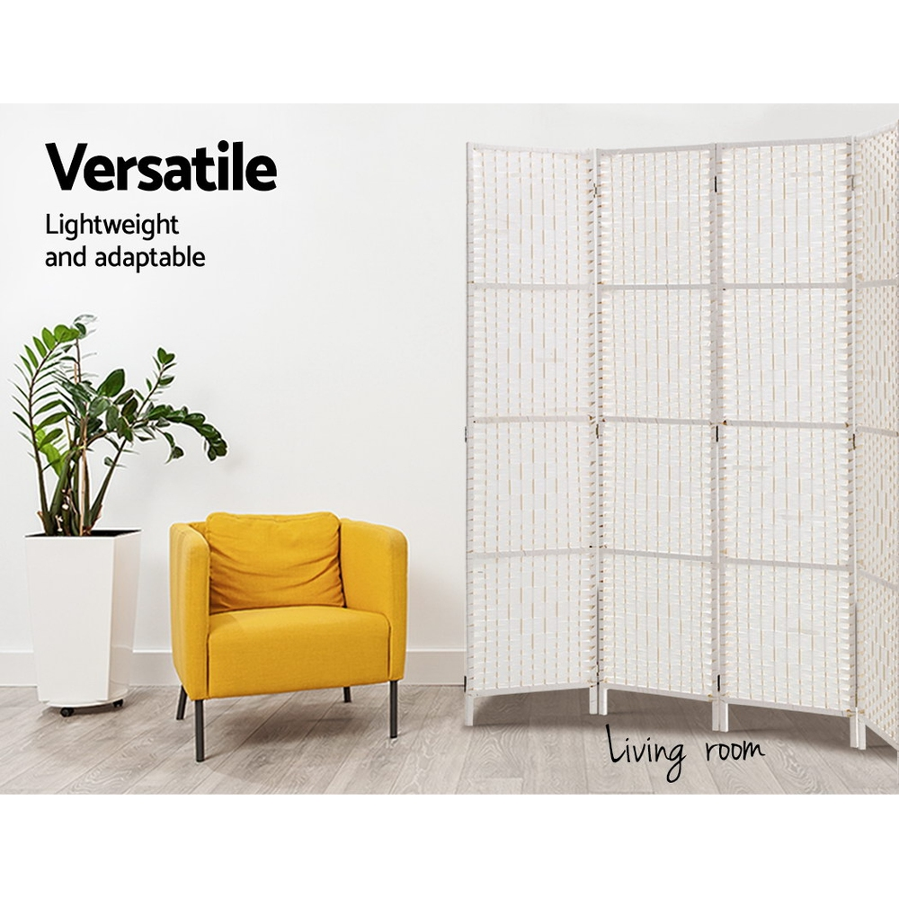 4 Panel Room Divider Screen 163x170cm Woven White
