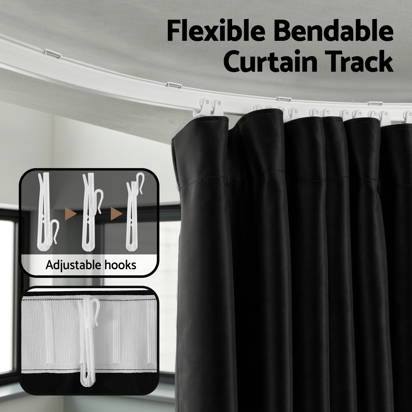 Room Divider Curtain Ceiling Mounted Track Sets Flexible Black