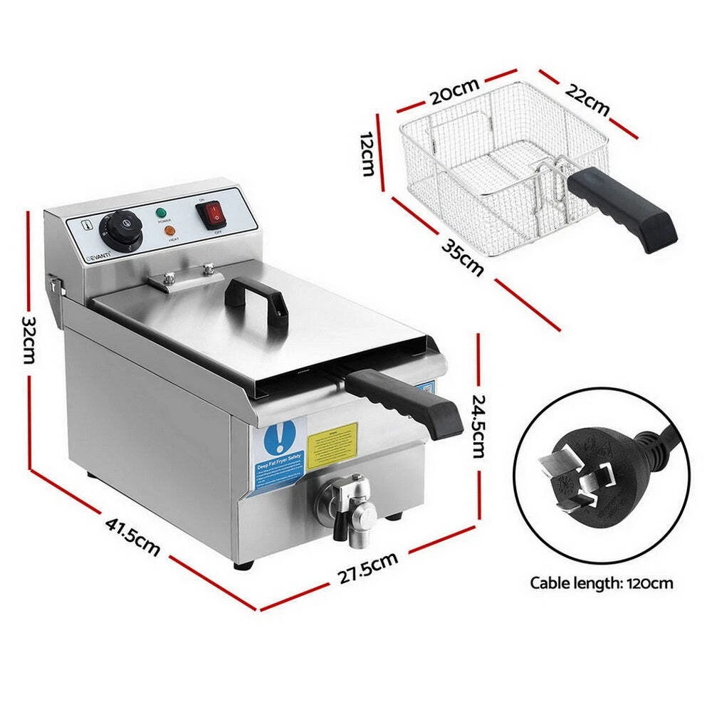 10L Electric Deep Fryer Adjustable Temperature Control Fryer 3000W