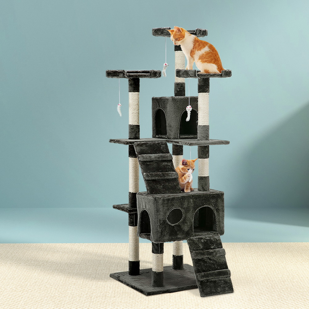 Cat Tree Tower Scratching Post Scratcher 180cm Wood Condo House Toys Grey