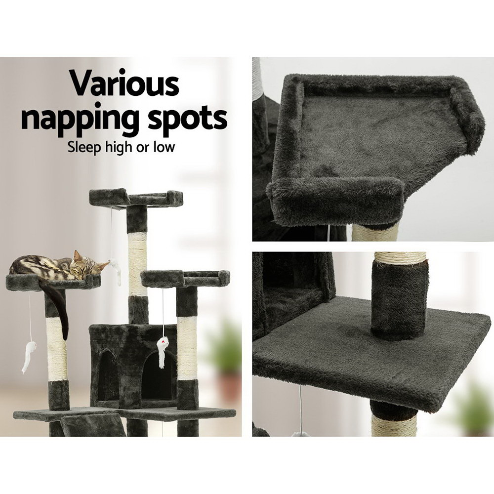 Cat Tree Tower Scratching Post Scratcher 180cm Wood Condo House Toys Grey