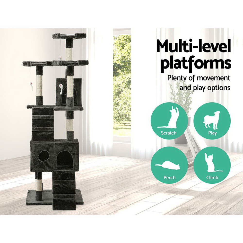 Cat Tree Tower Scratching Post Scratcher 180cm Wood Condo House Toys Grey