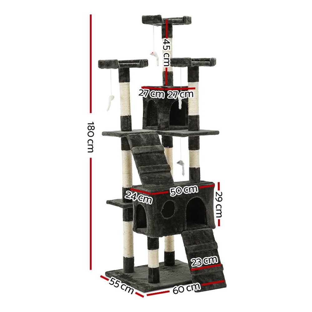 Cat Tree Tower Scratching Post Scratcher 180cm Wood Condo House Toys Grey