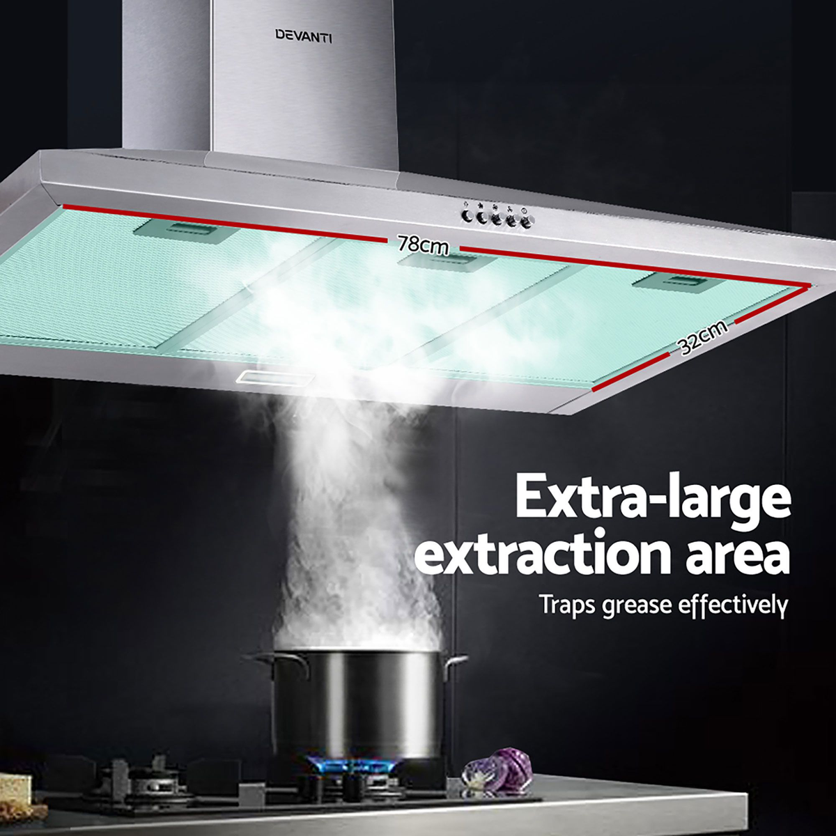 900mm Range Hood 90cm Rangehood Kitchen Canopy LED Light Stainless Steel