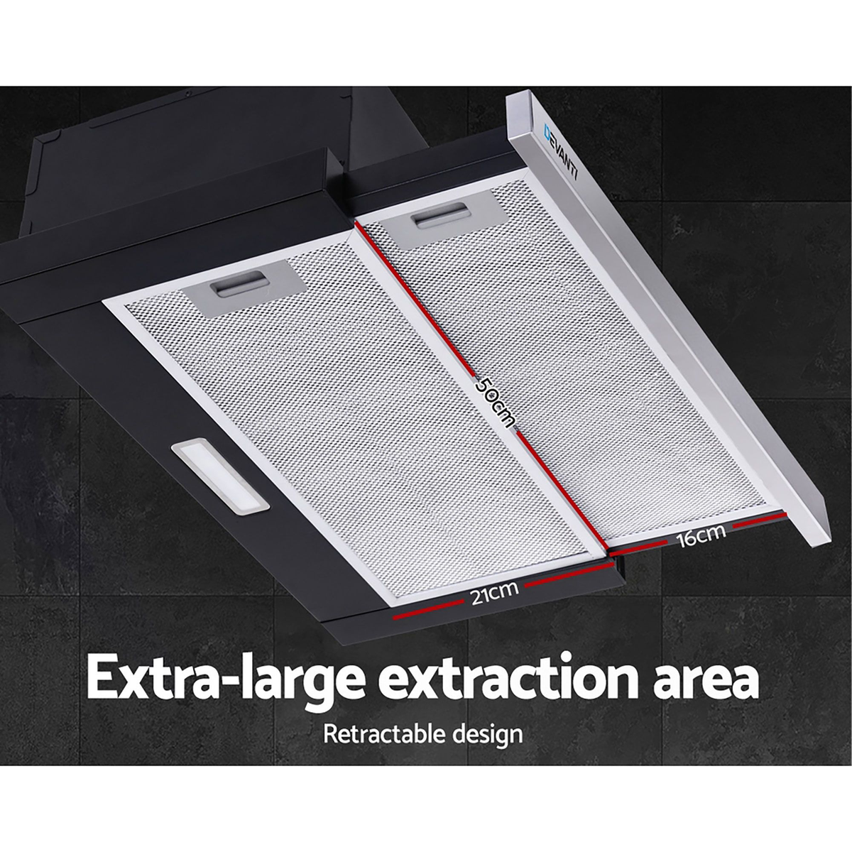 600mm Range Hood 60cm Slide out Rangehood Kitchen Canopy Stainless Steel