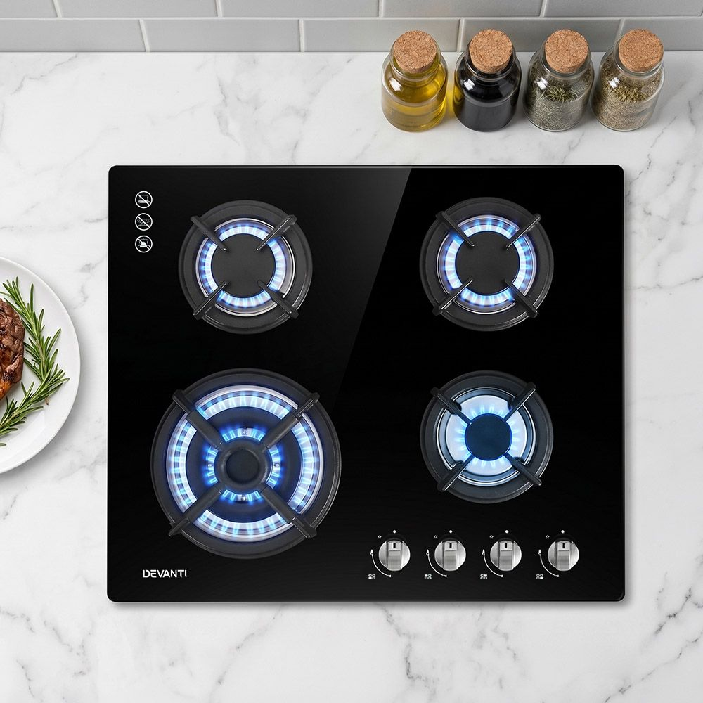 Gas Cooktop 60cm 4 Burner Black