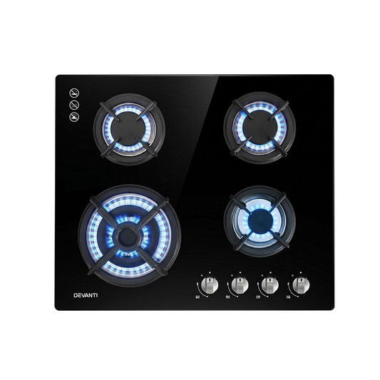 Gas Cooktop 60cm 4 Burner Black